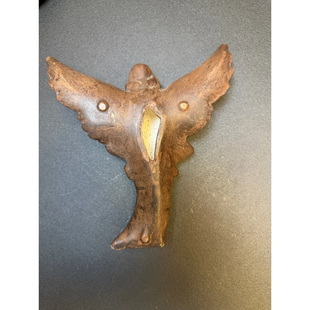 Vintage Bronze Tone Ceramic Angel Wall Hanging Figurine Religious Decor 7.5 Inch
